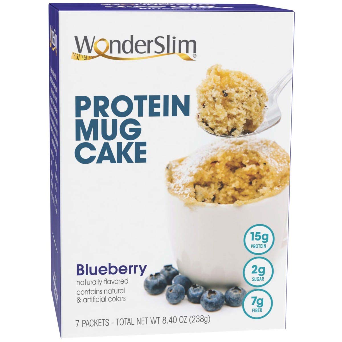 Wonderslim Protein Mug Cake, Blueberry, 7G Fiber, Low Sugar, Gluten Free, Keto Friendly & Low Carb (7Ct)