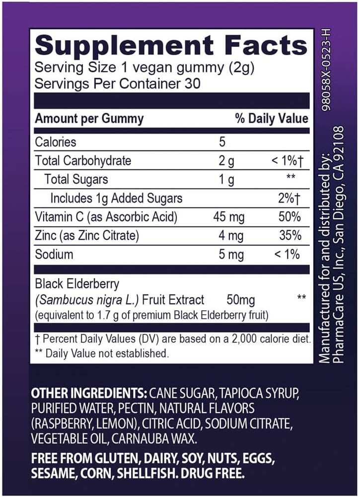 Sambucol Black Elderberry Gummies with Vitamin C & Zinc - Sambucus Elderberry Gummies for Immune Support, High Antioxidants, Gluten Free, Vegan, Elderberry with Zinc & Vitamin C for Adults - 30 Count