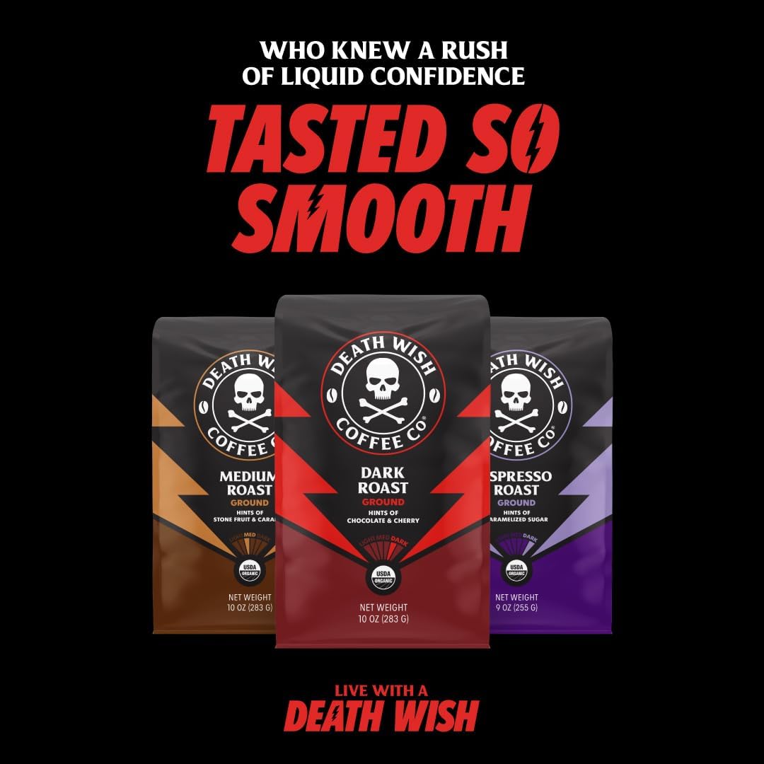 Death Wish Coffee Co. Whole Bean Espresso Roast - Extra Kick of Caffeine - Organic, Fair Trade, Arabica and Robusta Coffee Beans, 14 ounce (Pack of 1) : Everything Else