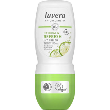 Lavera Deo Roll-On Natural & Refresh - Roll On Deodorant For 48H Protection - With Natural Minerals & Lime - Aluminum Free - Peta Certified - Vegan - Made In Germany - 1.7 Fl Oz