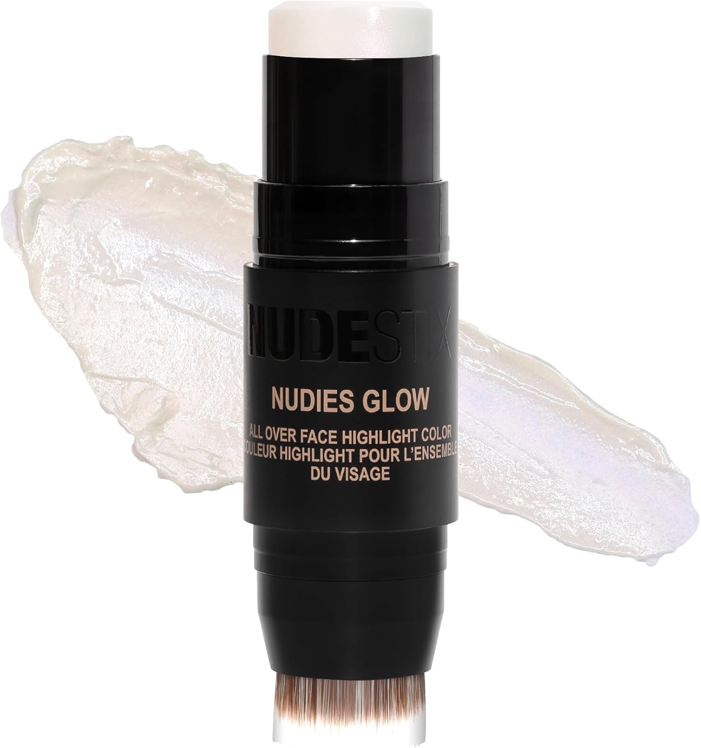 Nudestix Nudies Glow Highlighter Stick W/Blending Brush, Dewy Cream Makeup For Cheeks, Eyes, Lips, Soft Metallic Glowy Face Color And Contour, 0.28 Oz (8G) (Illumi-Naughty)