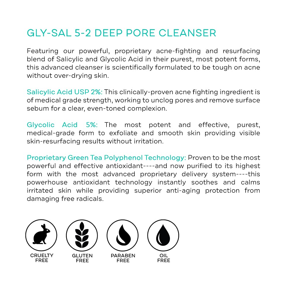 Replenix Gly-Sal 5-2 Deep Pore Facial Cleanser, Medical-Grade 5% Glycolic & 2% Salicylic Acid Oil-Free Face Wash For Acne-Prone Skin (6.7 Fl. Oz) : Beauty & Personal Care