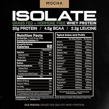 Muscle Feast Grass-Fed Whey Protein Isolate, All Natural Hormone Free Pasture Raised, Mocha, 5lb (94 Servings) : Health & Household