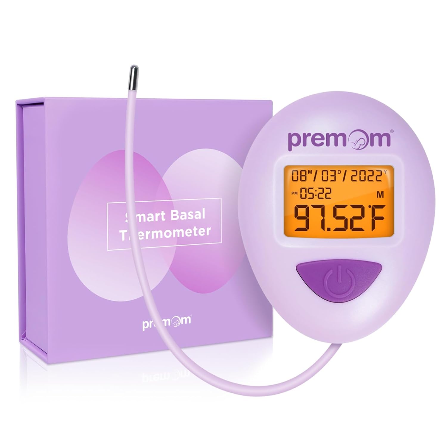 Premom Basal Body Thermometer for Ovulation Tracking: BBT Temperature 1/100th Degree High Precision - Smart Fertility Tracker with Backlight LCD Display & 60 Memory Recall | EBT-380