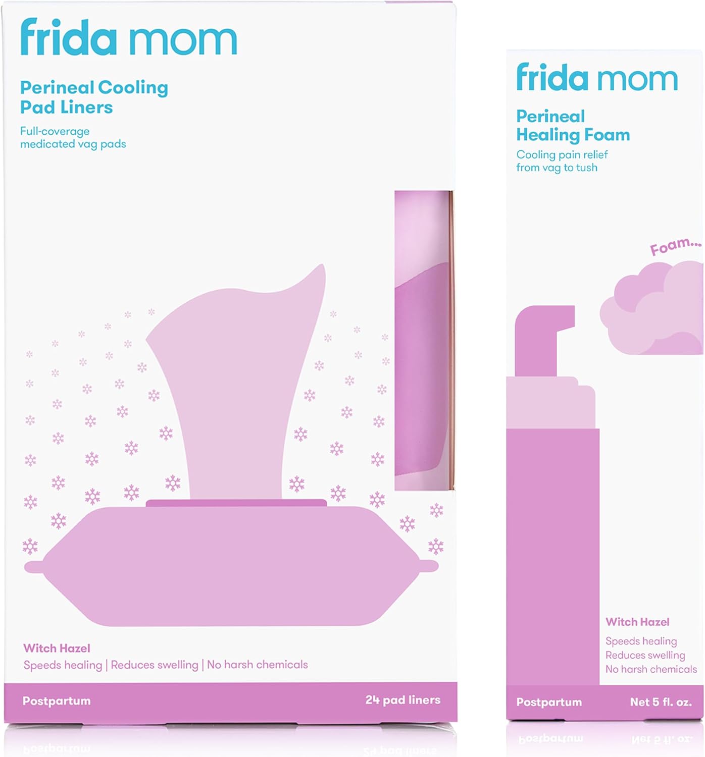 Frida Mom Perineal Medicated Witch Hazel Healing Foam + Witch Hazel Pad Liners For Postpartum Care | Speeds Healing And Reduces Swelling For Perineal Area