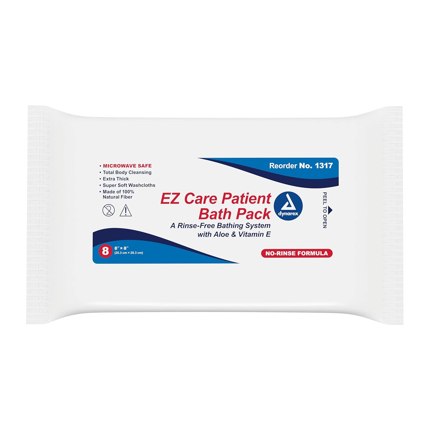 Dynarex 1317 Ez Care Patient Bath Packs, Pre-Moistened Disposable Wet Wipes, No Rinse Cleansing Washcloth With Aloe Vera & Vitamin E, For Hospital & Home Use, 8X8" Sheet, Pack Of 192