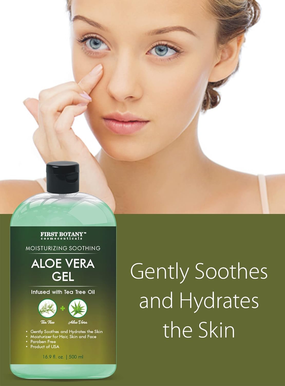 First Botany, Aloe Vera Gel from 100 Percent Pure Aloe Infused with Tea Tree Oil - Natural Raw Moisturizer for Hand Sanitizing Gel, Skin Care, Hair Care, Sunburn, Acne & Eczema -16.9 fl oz | 500 ml : Beauty & Personal Care