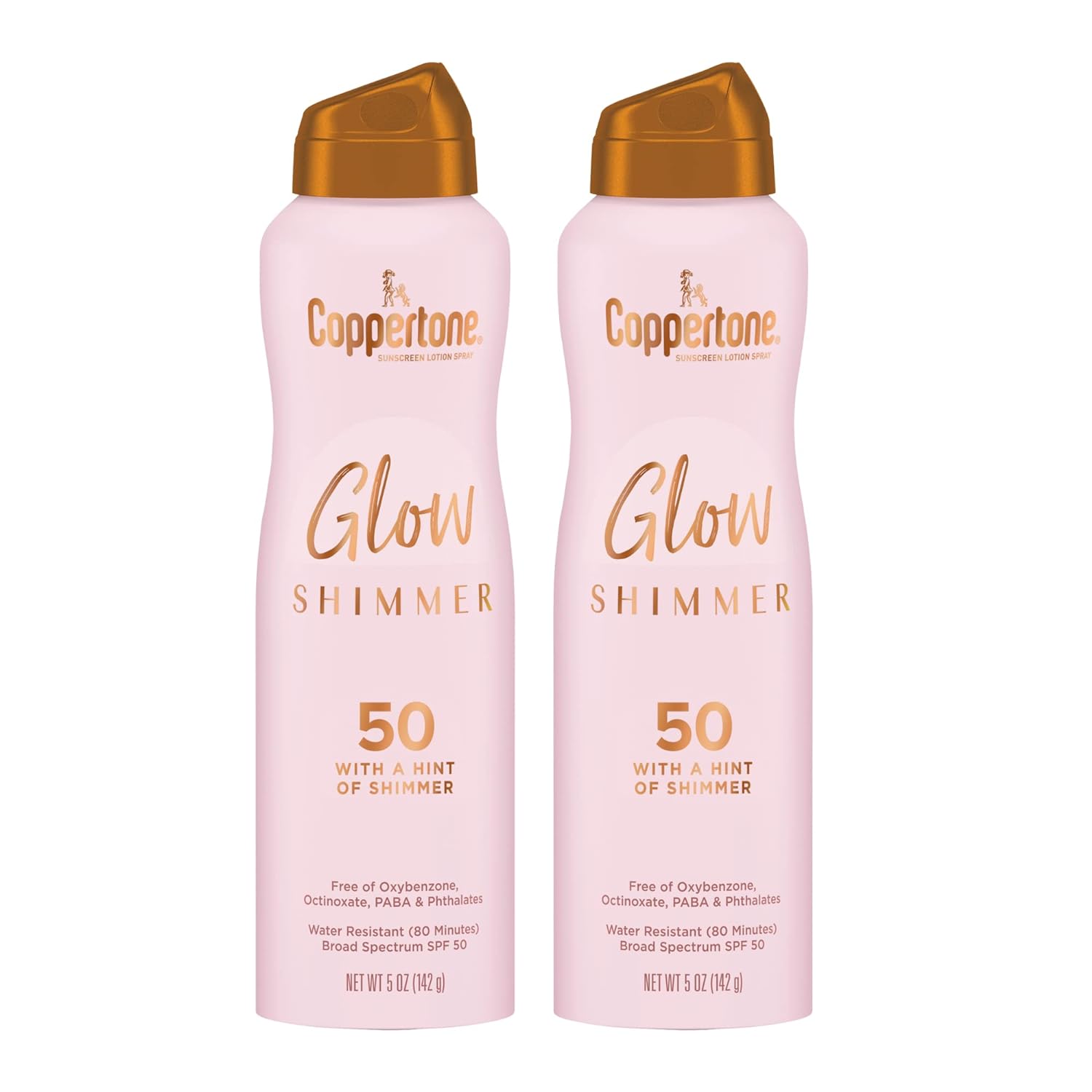 Coppertone Glow with Shimmer Sunscreen Spray SPF 50, Water Resistant Spray Sunscreen, Broad Spectrum SPF 50 Sunscreen Pack, 5 Oz Spray, Pack of 2