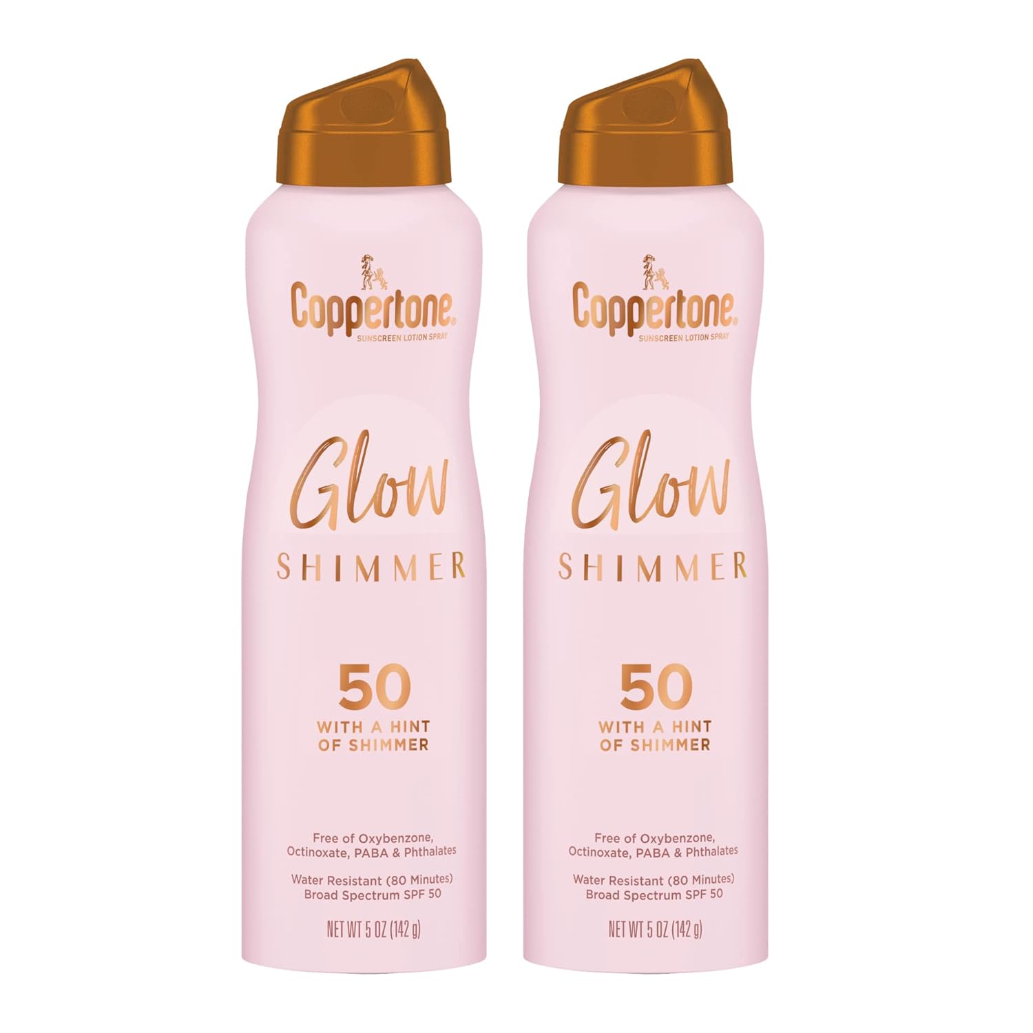 Coppertone Glow With Shimmer Sunscreen Spray Spf 50, Water Resistant Spray Sunscreen, Broad Spectrum Spf 50 Sunscreen Pack, 5 Oz Spray, Pack Of 2