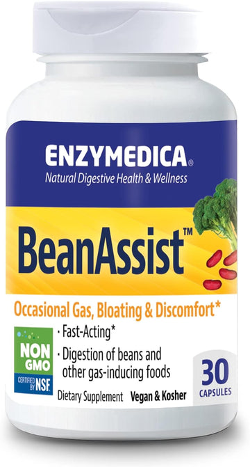 Enzymedica, Bean Assist, Fast-acting Digestive Enzymes for Gas and Bloating, 30 Capsules