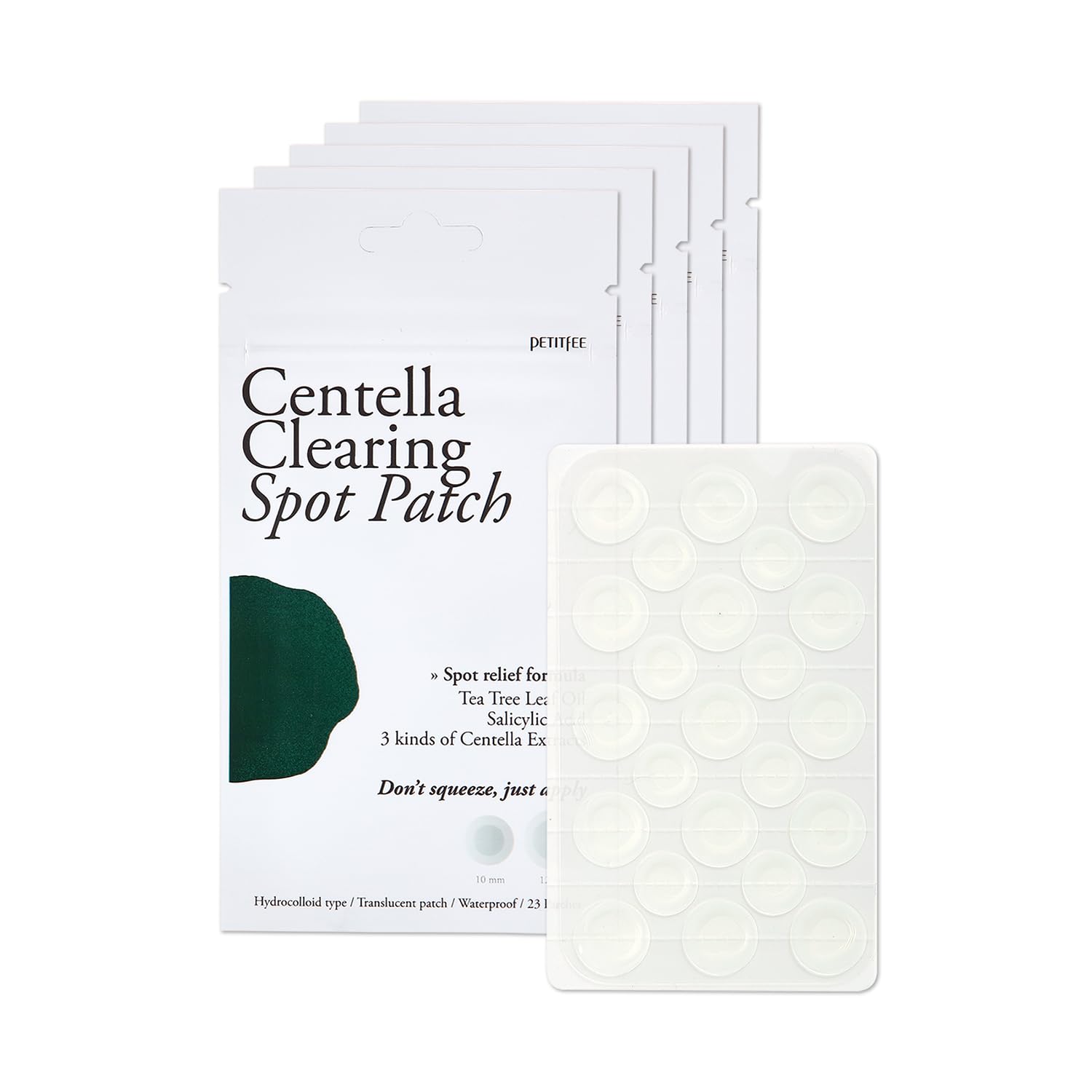 Petitfee Centella Clearing Spot Patch (115 Count) - Invisible Hydrocolloid Spot Relief Patches For Acne Cover, Blemishes, Pimples, With Tea Tree Oil, Salicylic Acid Spot Patch, Beveling Patch, 2 Size