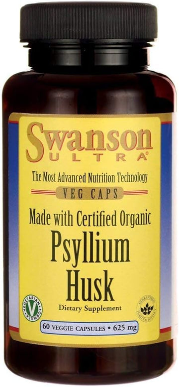 Swanson Made With Certified Organic Psyllium Husk 625 Milligrams 60 Veg Capsules