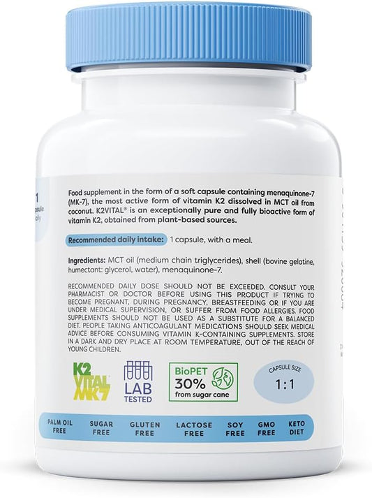 Osavi Vitamin K2 Mk–7 100 µg – 60 Softgels | Highly Bioactive Mk–7 In Mct Oil | Supports Normal Blood Clotting & Bone Health | K2Vital®