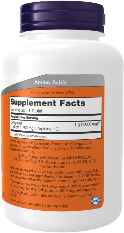 NOW Supplements, L-Arginine 1,000 mg, Nitric Oxide Precursor*, Amino Acid, 120 Tablets