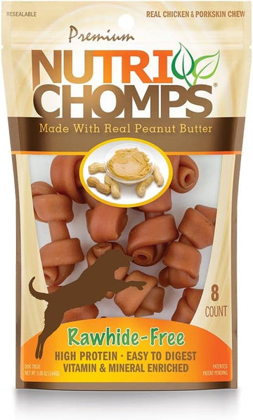 Nutrichomps Dog Chews, 2.5-Inch Knots, Easy To Digest, Rawhide-Free Dog Treats, 8 Count, Real Peanut Butter Flavor