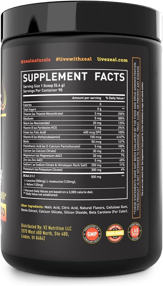 Enhanced Electrolyte Powder (Peach Mango | 90Ct.) W/ 0 Sugar +Bcaas +B-Vitamins Electrolyte Supplement W Potassium Zinc & Magnesium For Hydration - Keto Electrolytes