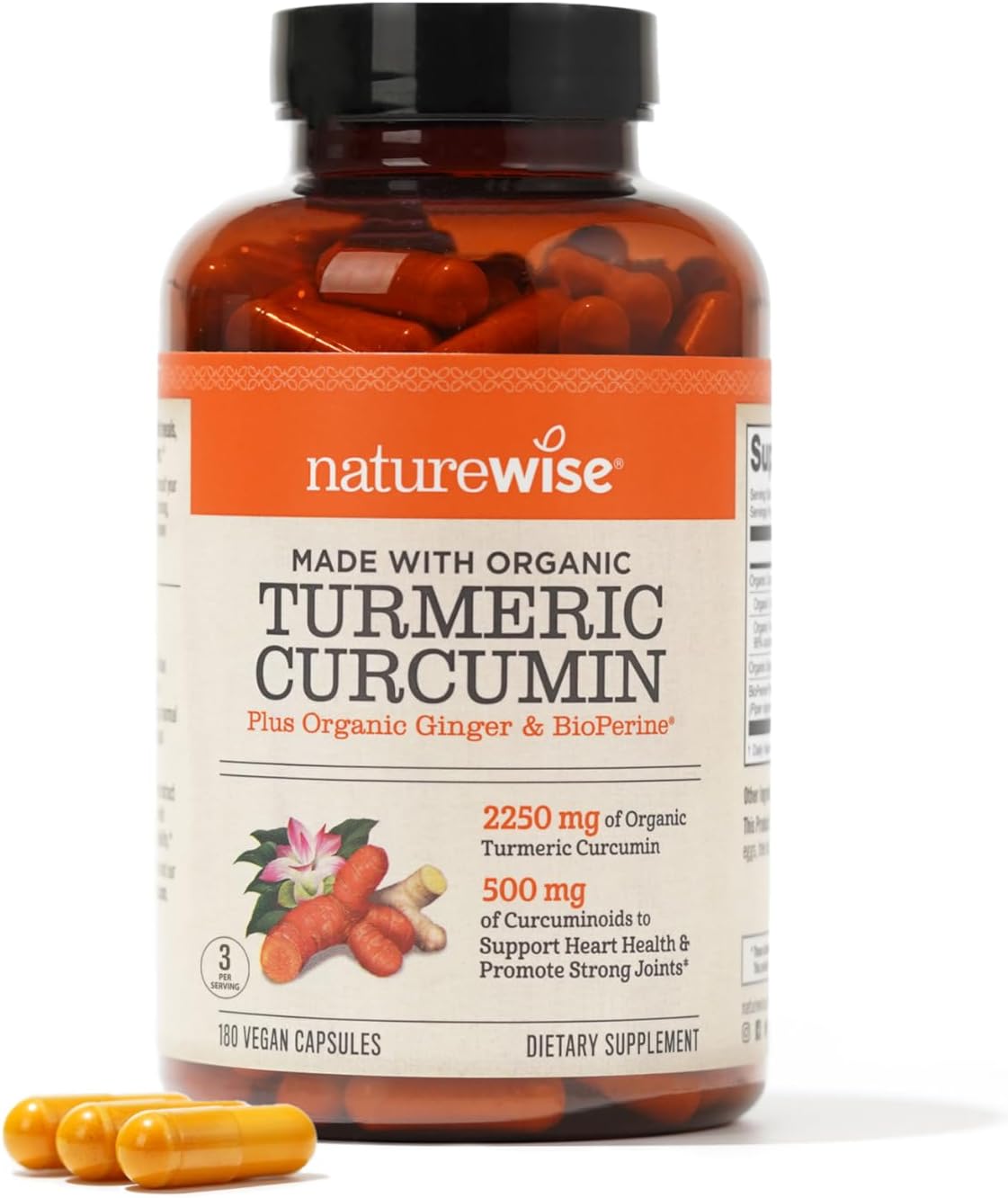 Naturewise Curcumin Turmeric 2250Mg | 95% Curcuminoids & Bioperine Black Pepper Extract | Advanced Absorption For Joint Support [2 Month Supply - 180 Count]