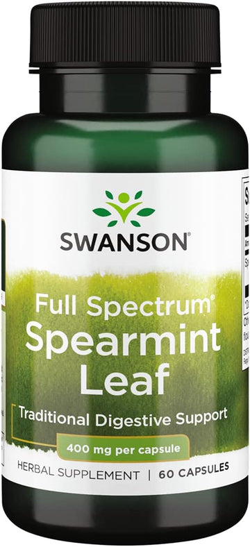 Swanson Spearmint Leaf (Mentha Spicata) - Full Spectrum Herbal Supplement Supporting Digestive Health & Mild Stomach Issues - Natural Formula Supporting Health & Wellness - (60 Capsules, 400Mg Each)