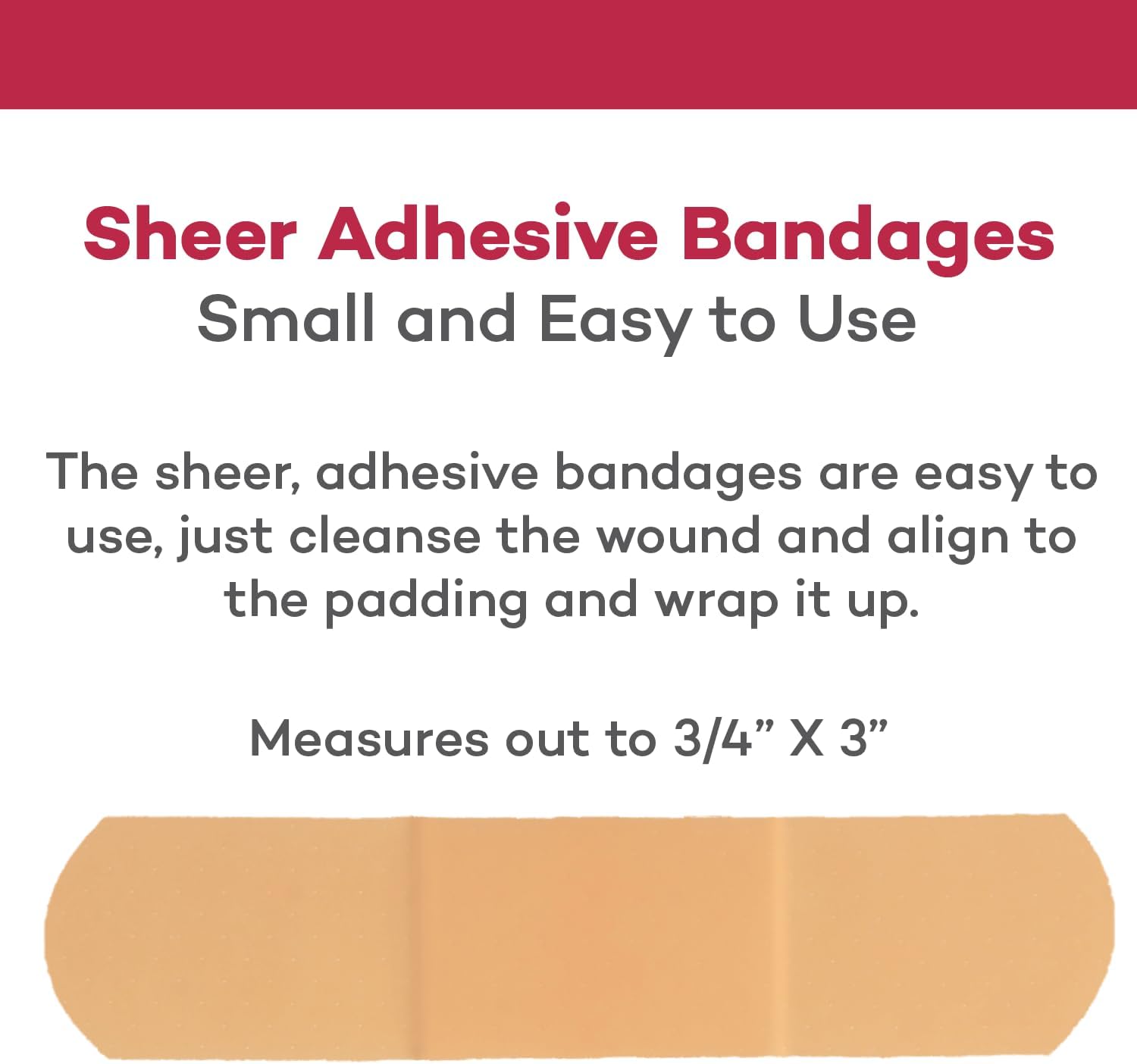 Dealmed Sheer Plastic Flexible Adhesive Bandages – 100 Count (1 Pack) Bandages with Non-Stick Pad, Latex Free, Wound Care for First Aid Kit, 3" x 3/4" : Health & Household