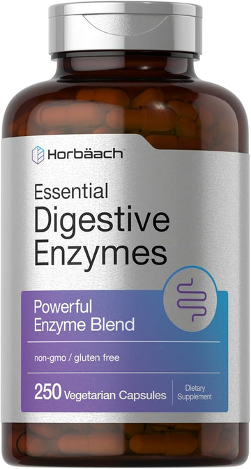 Horbäach Essential Digestive Enzymes | 250 Capusles | Powerful Enzyme Blend for Men & Women | Non-GMO & Gluten Free Supplement