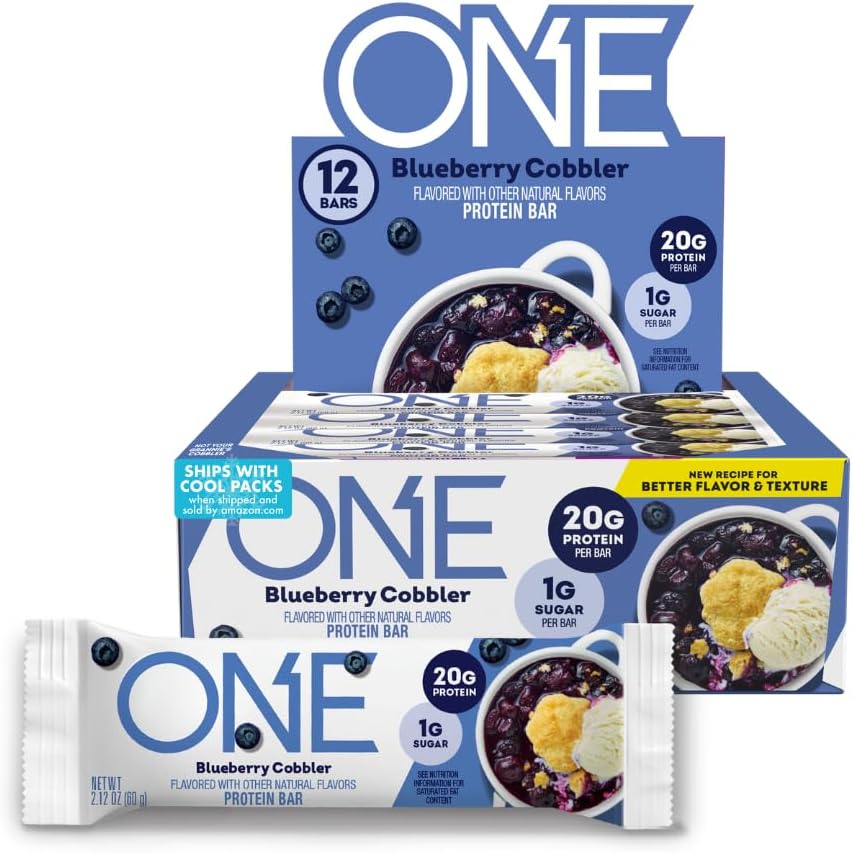 One Protein Bars, New Recipe Blueberry Cobbler, Gluten Free Protein Bars With 20G Protein And 1G Sugar, Pantry Staples, 2.12 Oz (12 Count)