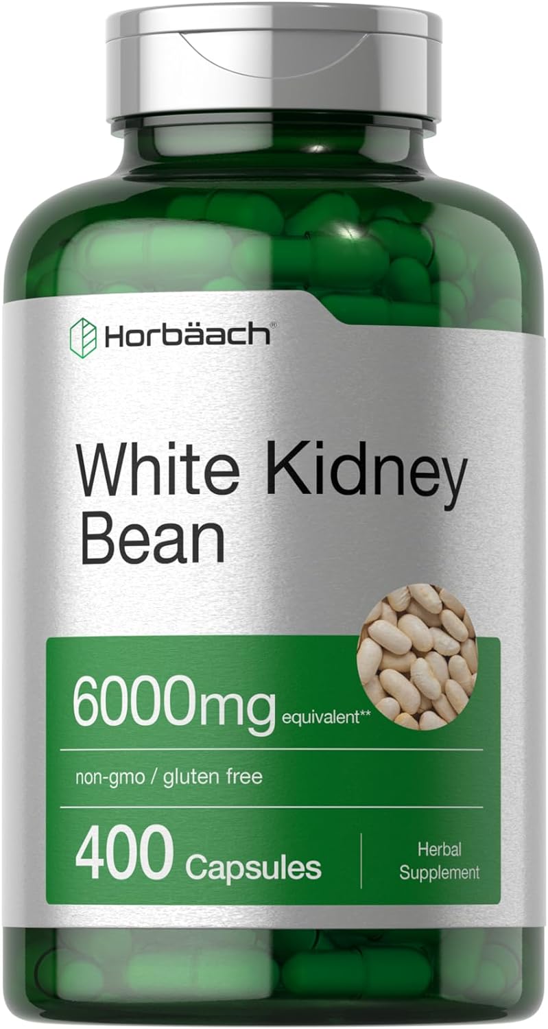 Horbäach White Kidney Bean Extract Capsules | 6000mg | 400 Count | Non-GMO & Gluten Free