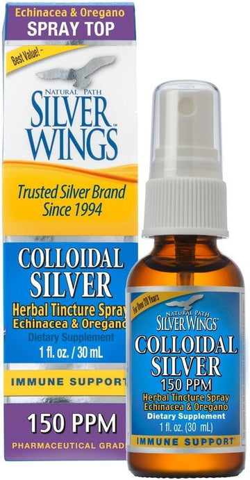 Natural Path Silver Wings Colloidal Silver 150ppm (750mcg) w/Echinacea & Oregano Immune Support Supplement 1 fl. oz. Spray