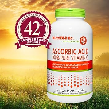 NutriBiotic Ascorbic Acid Vitamin C Powder, 16 Oz | Pharmaceutical Grade L-Ascorbic Acid, 2000 Mg Per Serving | Essential Immune & Antioxidant Collagen Support Supplement | Vegan, Gluten & GMO Free : Health & Household