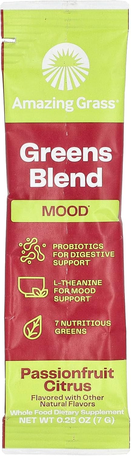 Amazing Grass Greens Blend Mood: Super Greens Powder Smoothie Mix For Mood, Relaxation & Stress Support With Organic Spirulina, Chlorella, Beet Root Powder, Digestive Enzymes & Probiotics, 15 Servings : Everything Else