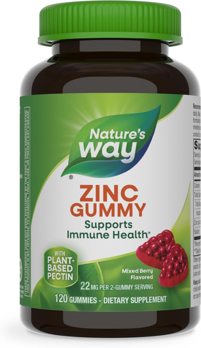 Nature'S Way Zinc Gummies, Daily Immune Support Gummies*, 100% Daily Value Zinc Per Gummy, Mixed Berry Flavored, 120 Gummies (Packaging May Vary)