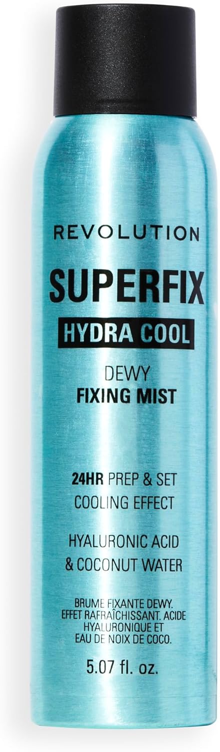 Revolution, Superfix Hydra Cool Prep + Fix Continuous Fixing Mist, Hydrating Face Spray For Makeup, Infused With Aloe Vera, Vegan & Cruelty Free, 150Ml