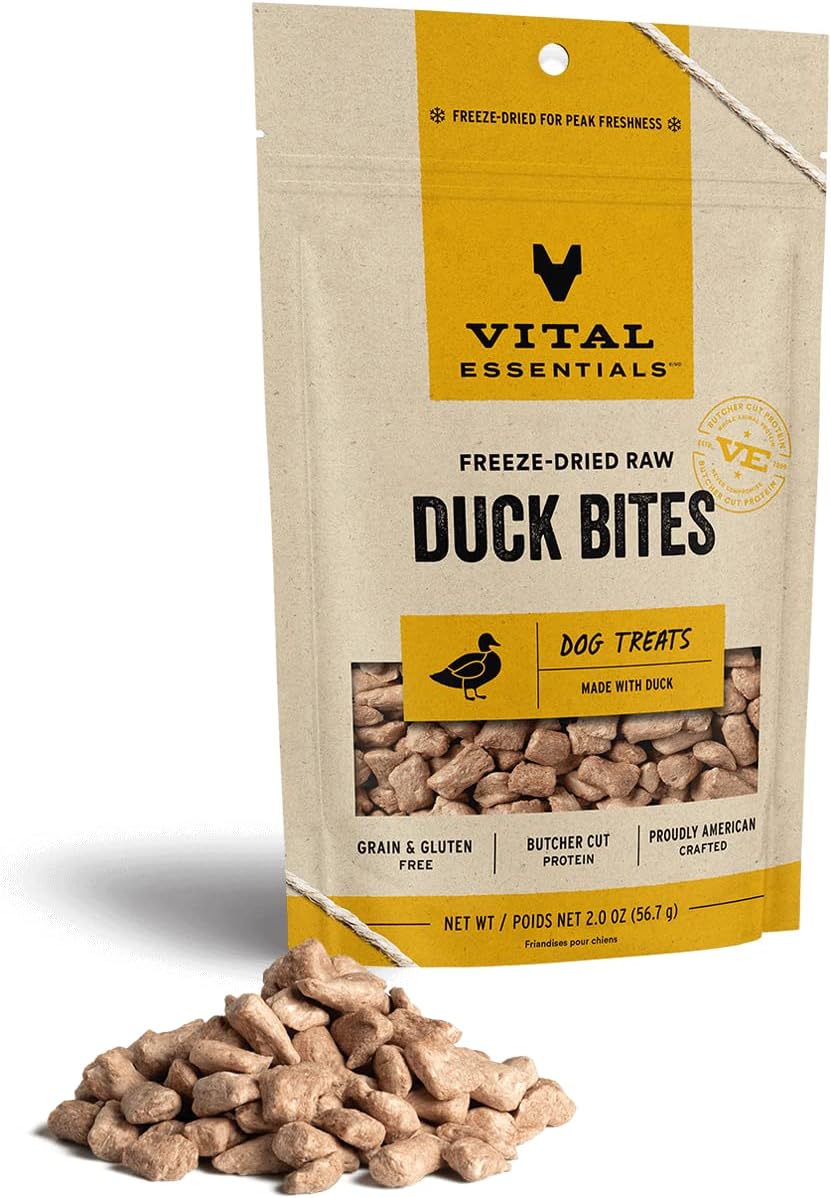 Vital Essentials Freeze Dried Raw Whole Animal Dog Treats, Duck Bites, 2 Oz