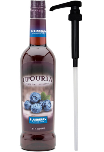 Upouria Blueberry Flavored Syrup, Great for Cocktails, Sodas and Lemonades, 100% Vegan, Gluten-Free, Kosher, 750 mL Bottle - Syrup Pump Included