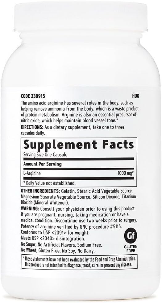 Gnc L-Arginine 1000Mg, 90 Caplets, Increases Nitric Oxide Production