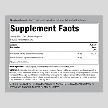 Piping Rock Niacin 500mg | Flush Free | 240 Capsules | Vitamin B3 Supplement | Non-GMO, Gluten Free