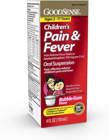 Goodsense Children'S Pain Reliever Oral Suspension Liquid, Bubble Gum Flavor, Acetaminophen 160 Mg Per 5 Ml, Effective, Safe Pain Reliever/Fever Reducer For Children Age 2-11 Years, 4 Ounces