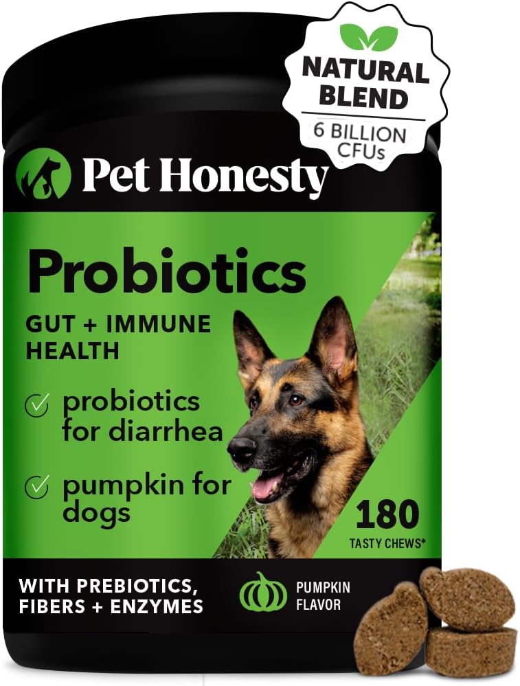 Pet Honesty Probiotics for Dogs - Digestive Enzymes Promotes Gut Health, Dog Probiotics for Diarrhea & Bowel Support, Immunity Health & Itch Relief, Prebiotics and Probiotics (Pumpkin 180 ct)