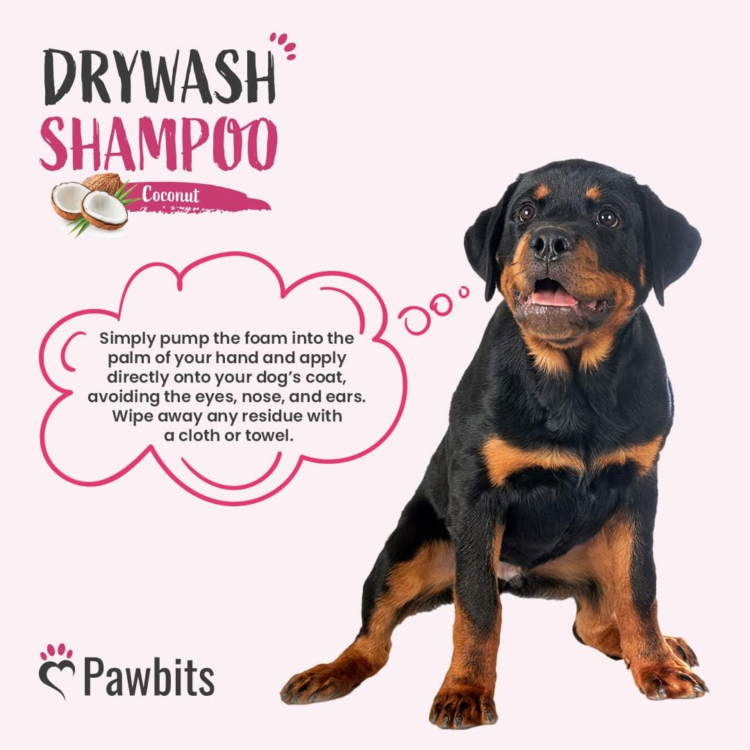 Pawbits Drywash Shampoo for Dogs - Puppy Friendly 3-in-1 Dry Shampoo to Clean, Condition & Detangle – No Water Required (Coconut - 2.5L) :Pet Supplies