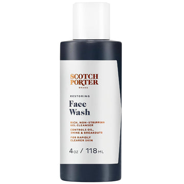 Scotch Porter Restoring Face Wash | Rich, Non-Stripping Gel Cleanser | Formulated with Non-Toxic Ingredients, Free of Parabens, Sulfates & Silicones | Vegan | 4oz Bottle