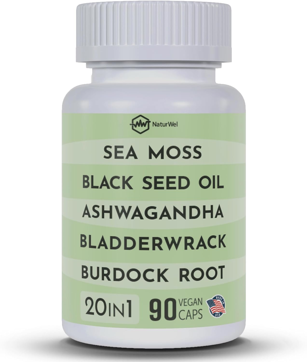 Black Seed Oil 3000Mg Sea Moss 3000Mg Ashwagandha 1000Mg Turmeric 1000Mg Burdock 1000Mg Bladderwrack 1000Mg & Elderberry Manuka Chlorophyll Dandelion Yellow Dock - (90 Capsules Pack Of 1)