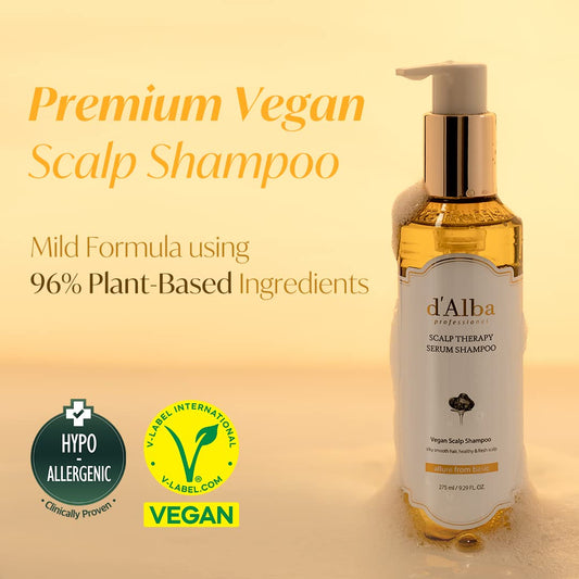 d'Alba Professional Repairing Scalp Therapy Serum Shampoo 275ml, Mild and Vegan Formula, Gentle Hair and Scap Treatment