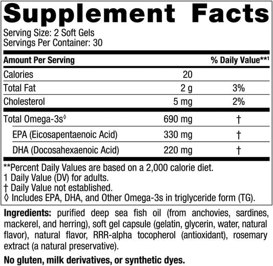 Nordic Naturals Omega-3, Lemon Flavor - 60 Soft Gels - 690 mg Omega-3 - Fish Oil - EPA & DHA - Immune Support, Brain & Heart Health, Optimal Wellness - Non-GMO - 30 Servings