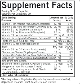 Kirkman - Everyday Multivitamin Without Vitamins A & D - 180 Capsules - Comprehensive Multivitamin - Mineral Support - Hypoallergenic