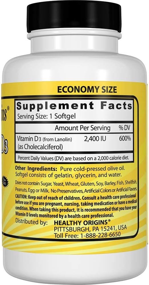 Healthy Origins Vitamin D3 GELS,2400IU, 360 SGEL
