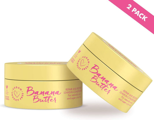Umberto Giannini Coily Banana Butter Repair + Restore Leave-In Conditioner Vegan Cruelty Free 97% Natural, 2 Pack