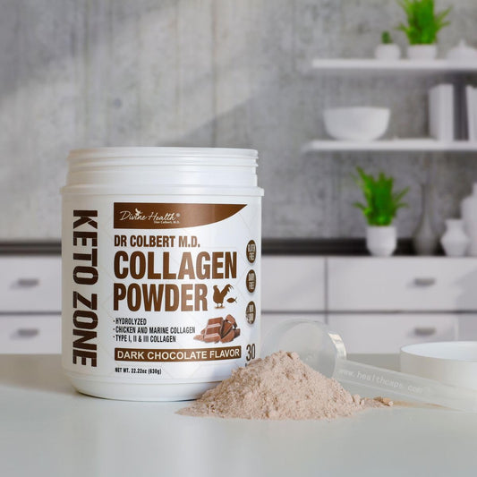 Divine Health Dr. Colbert, Md Hydrolyzed Collagen Powder | Chocolate Flavor Type I, Ii, Iii Chicken & Marine Collagen Peptides | Recommended In Keto Zone Diet Book | Hair, Skin And Nails | 630G