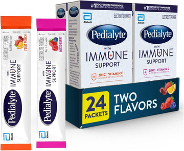 Pedialyte With Immune Support, Electrolytes With Vitamin C And Zinc, Advanced Hydration With Preactiv Prebiotics, Mixed Berry & Fruit Punch, Electrolyte Drink Powder Packets, 6 Count (Pack Of 4)