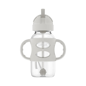Dr. Brown'S Milestones Wide-Neck Sippy Straw Bottle With 100% Silicone Handles And Weighted Straw, 9 Oz/270 Ml, Gray, 6M+