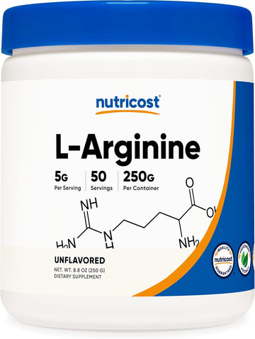 Nutricost L-Arginine (250 Grams) - Pure L-Arginine Powder - 5000Mg Per Serving; 50 Servings