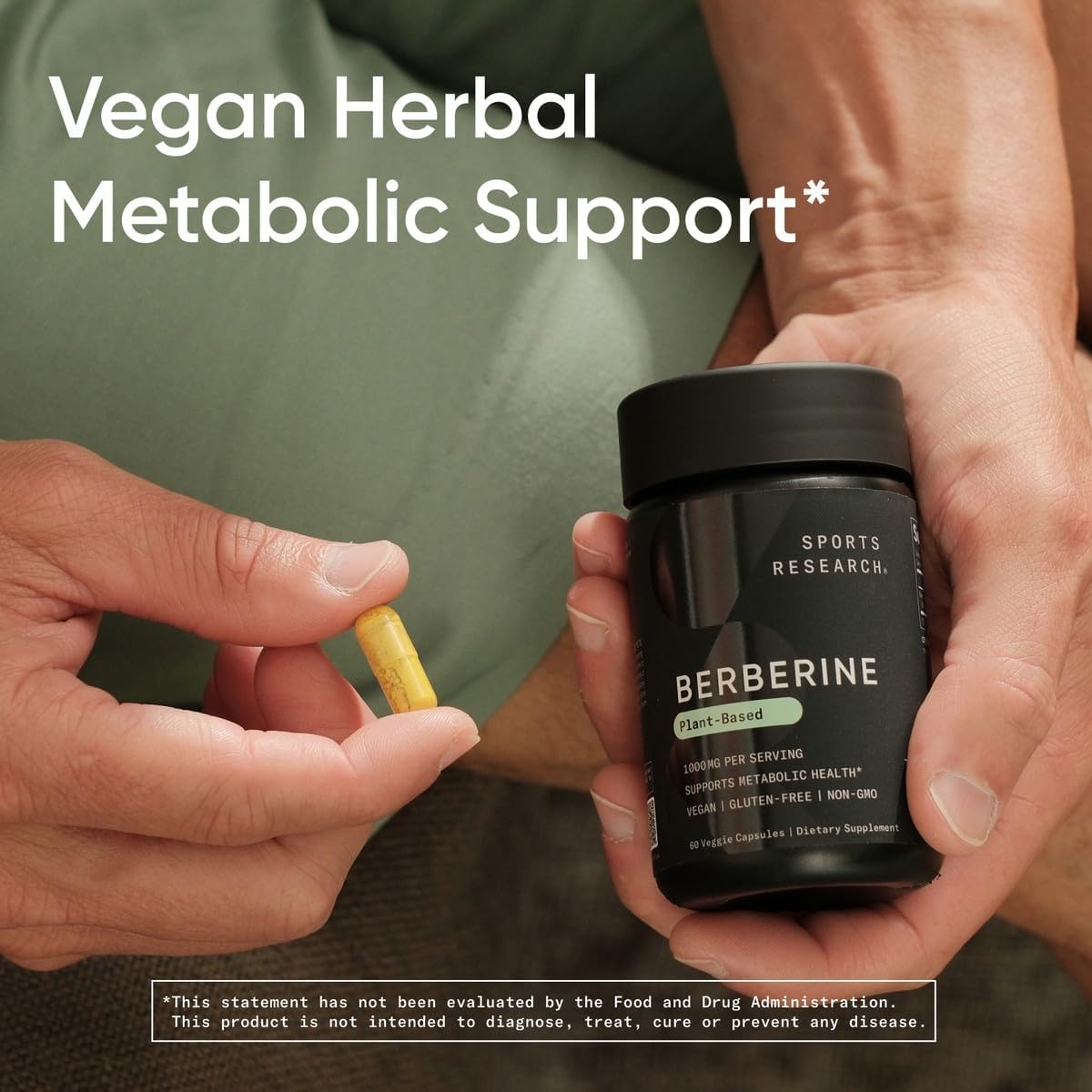 Sports Research Berberine - Herbal Ayurvedic Metabolic Health Support - 500Mg - 120 Capsules - Vegan Certified, Gluten-Free, Non-Gmo